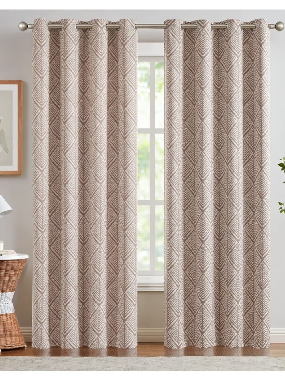 Jinchan NWT 2pk 80% Blackout Geo Bohemian Curtain Panel Pair 50"Wx84"L Brown